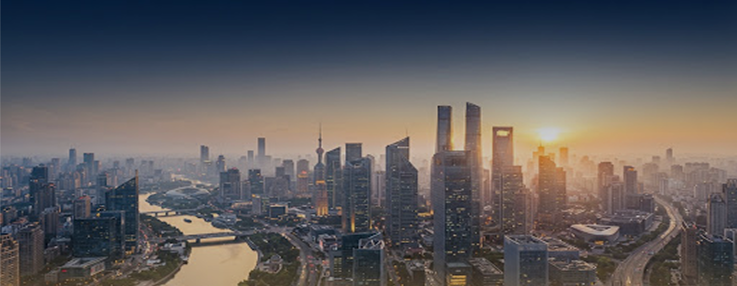 City skyline at sunset